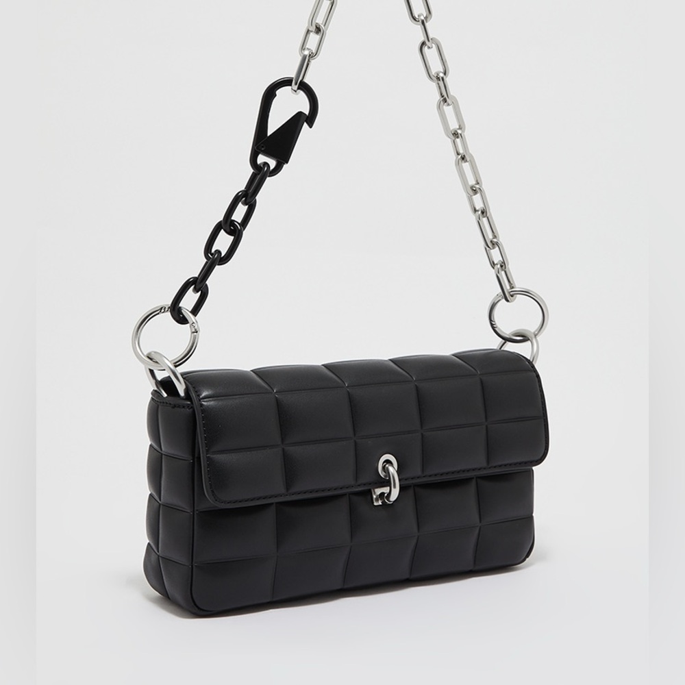 CHARLES & KEITH Maze Chunky Chain Handle Quilted Shoulder Bag - Black
